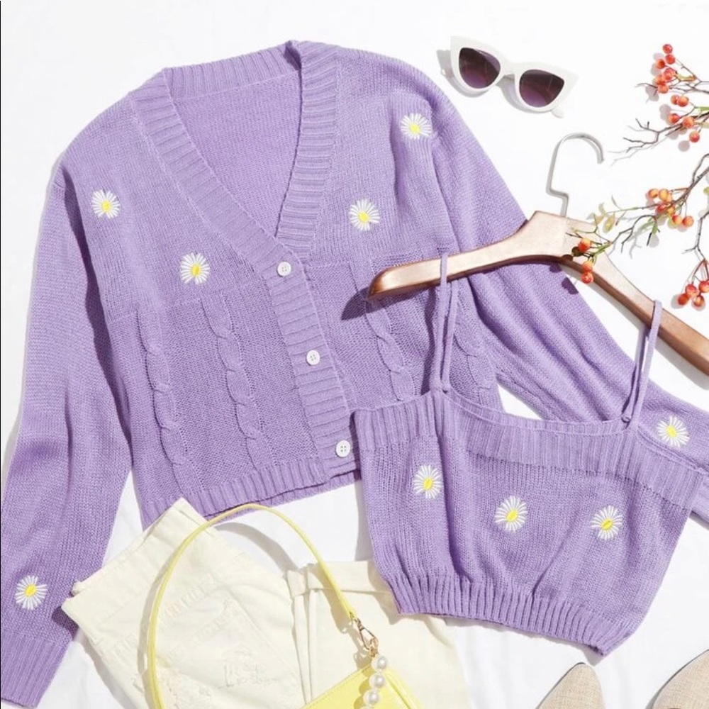 Purple knit crop top, sweater set